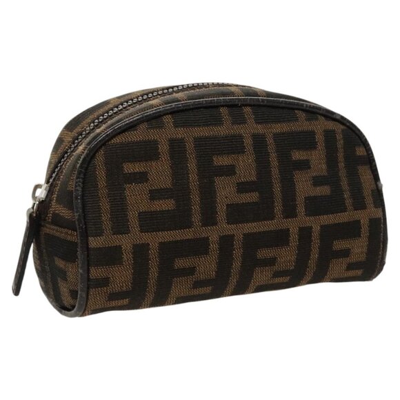 FENDI Zucca Canvas Pouch Brown Black Silver Auth - Picture 3 of 16